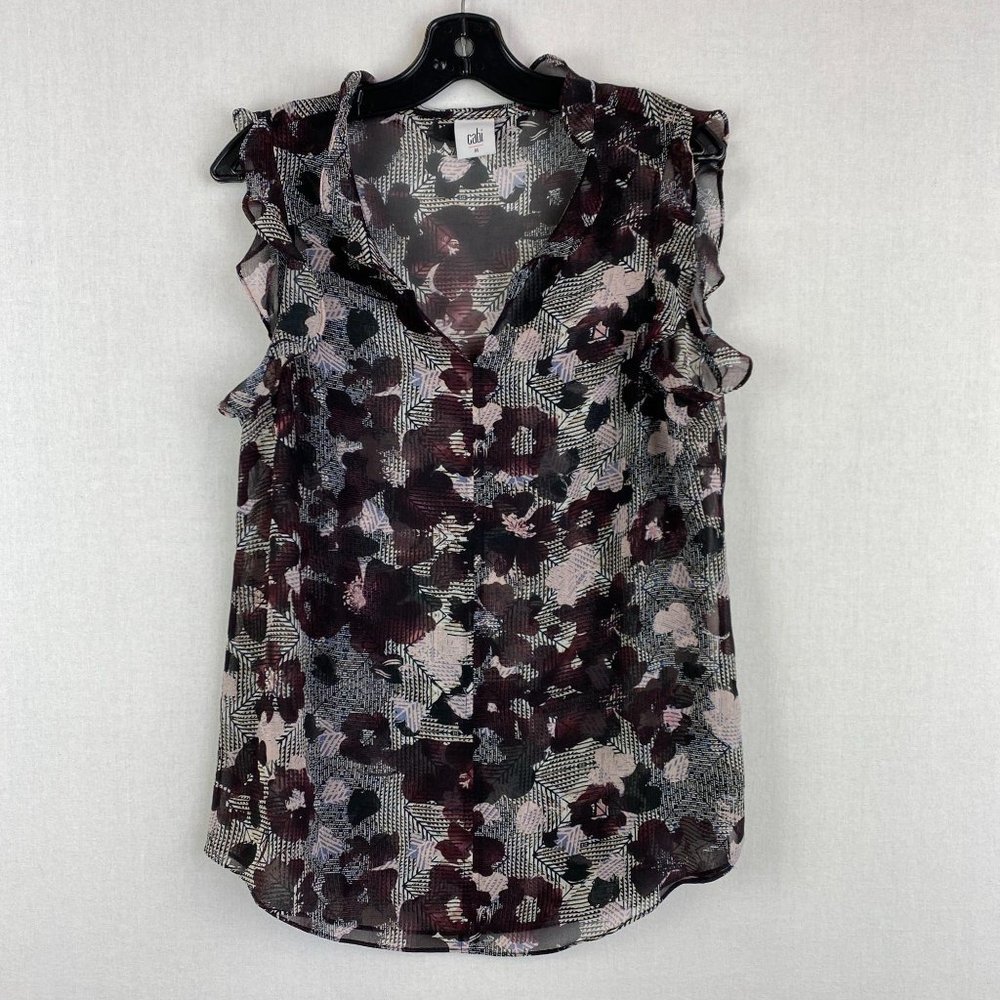 CABI Sheer Pattern Top With Ruffle Sleeve